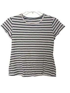LC Lauren Conrad Womens Striped TShirt S Cotton Short Sleeve White Navy #D-36
